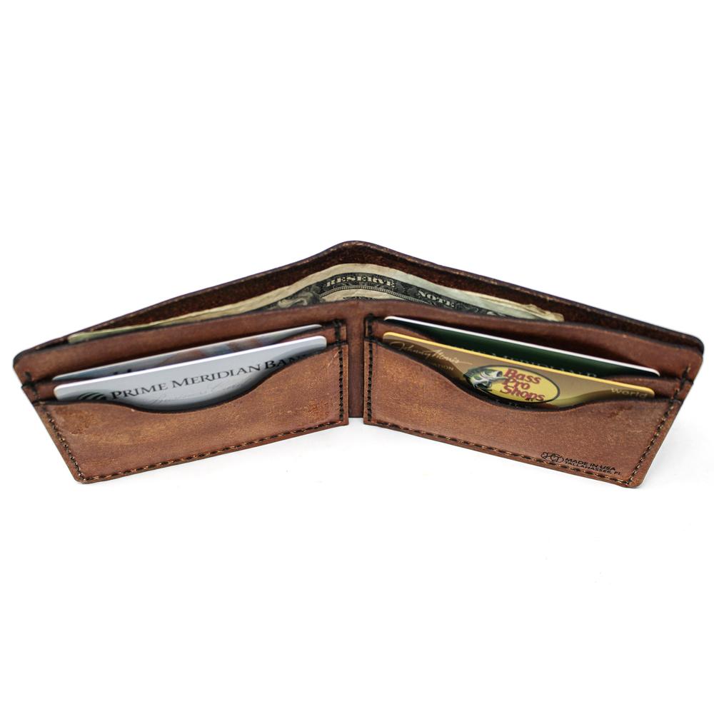 Handcrafted Brown Trout Leather Bill Fold Wallet - Made to Order in USA