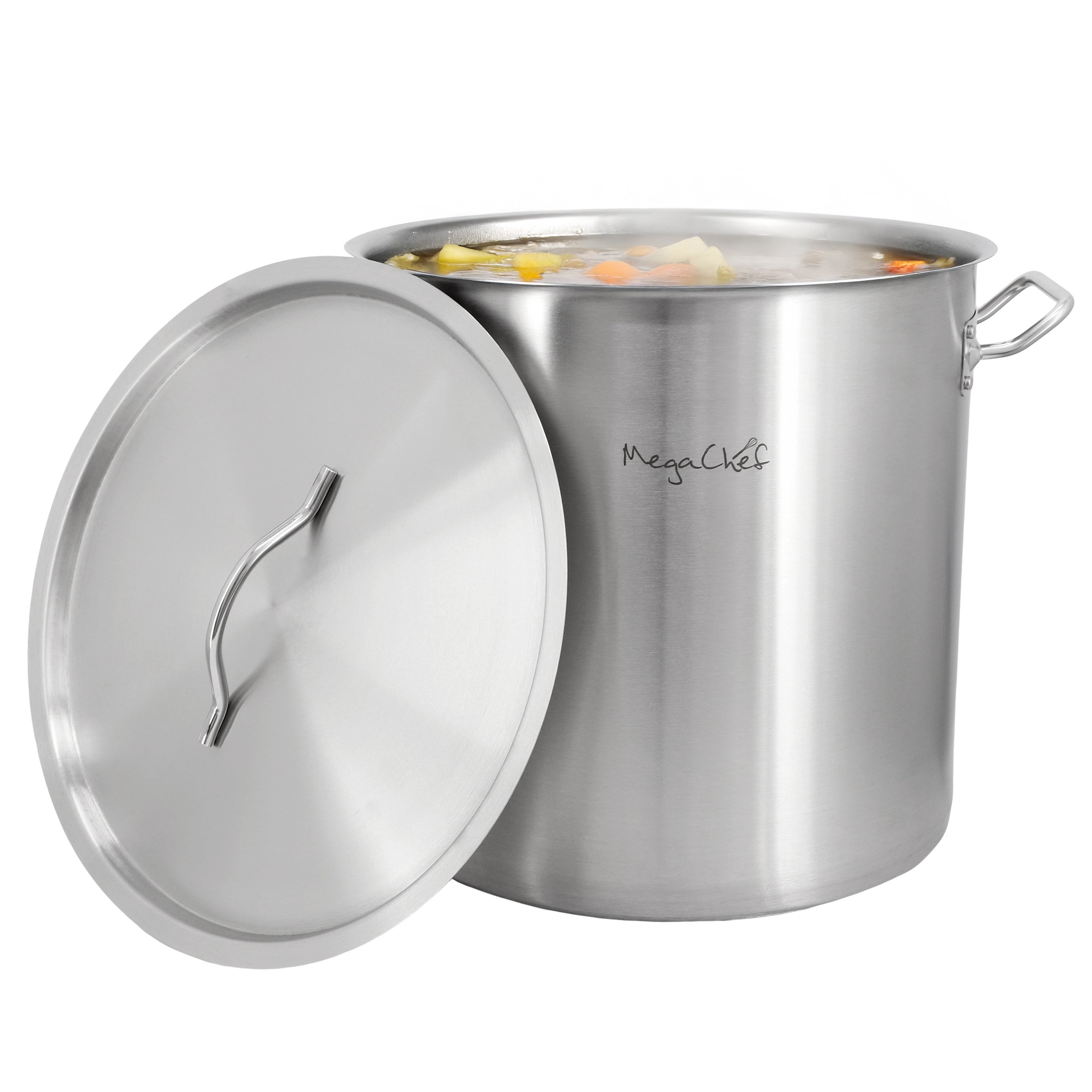 MegaChef Professional Kitchen 38.5 Quart Round Stainless Steel Stock Pot with Lid