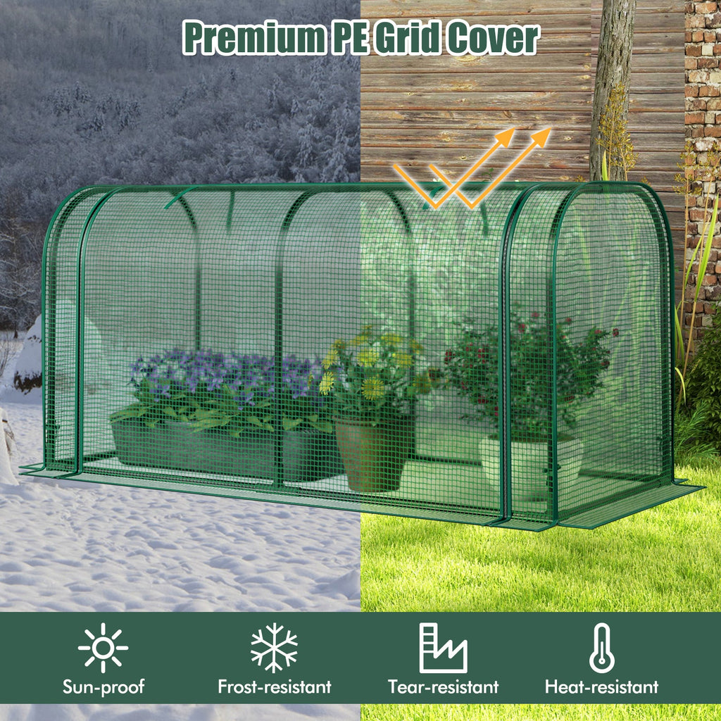 Mini Tunnel Greenhouse with Roll-up Zipper Door-Green