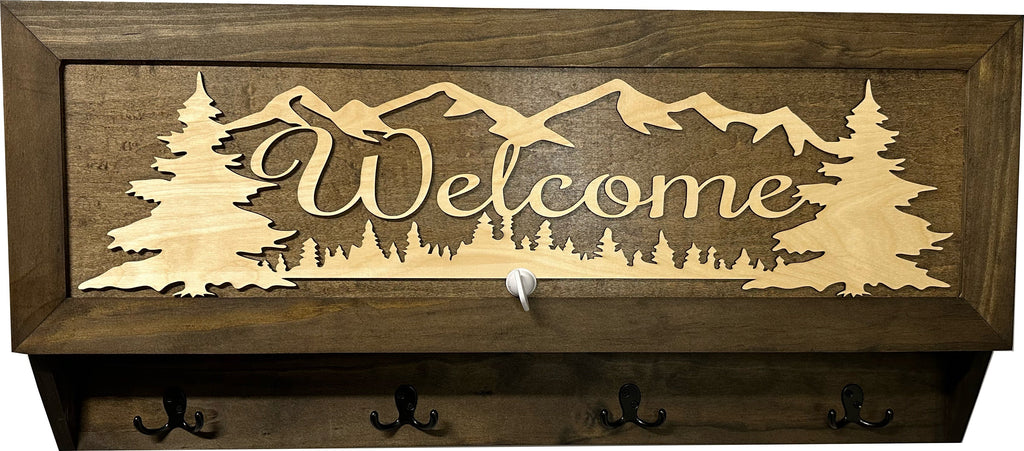 Mountain Scene Welcome Concealment Decor - Handcrafted Wooden Gun Cabinets - Gun Shelf Hidden Storage for Rifles, Shotguns, & Handguns - Quick Access Hidden Wall Safe