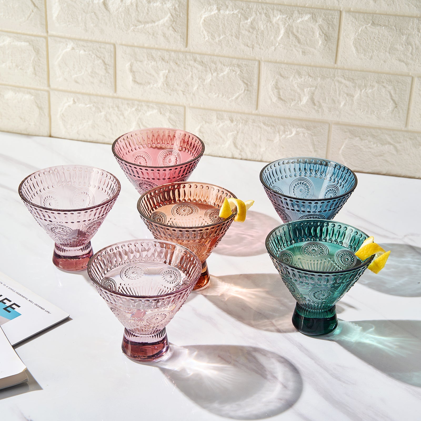 Tonal Hobnail Martini Glassware, Set of 6