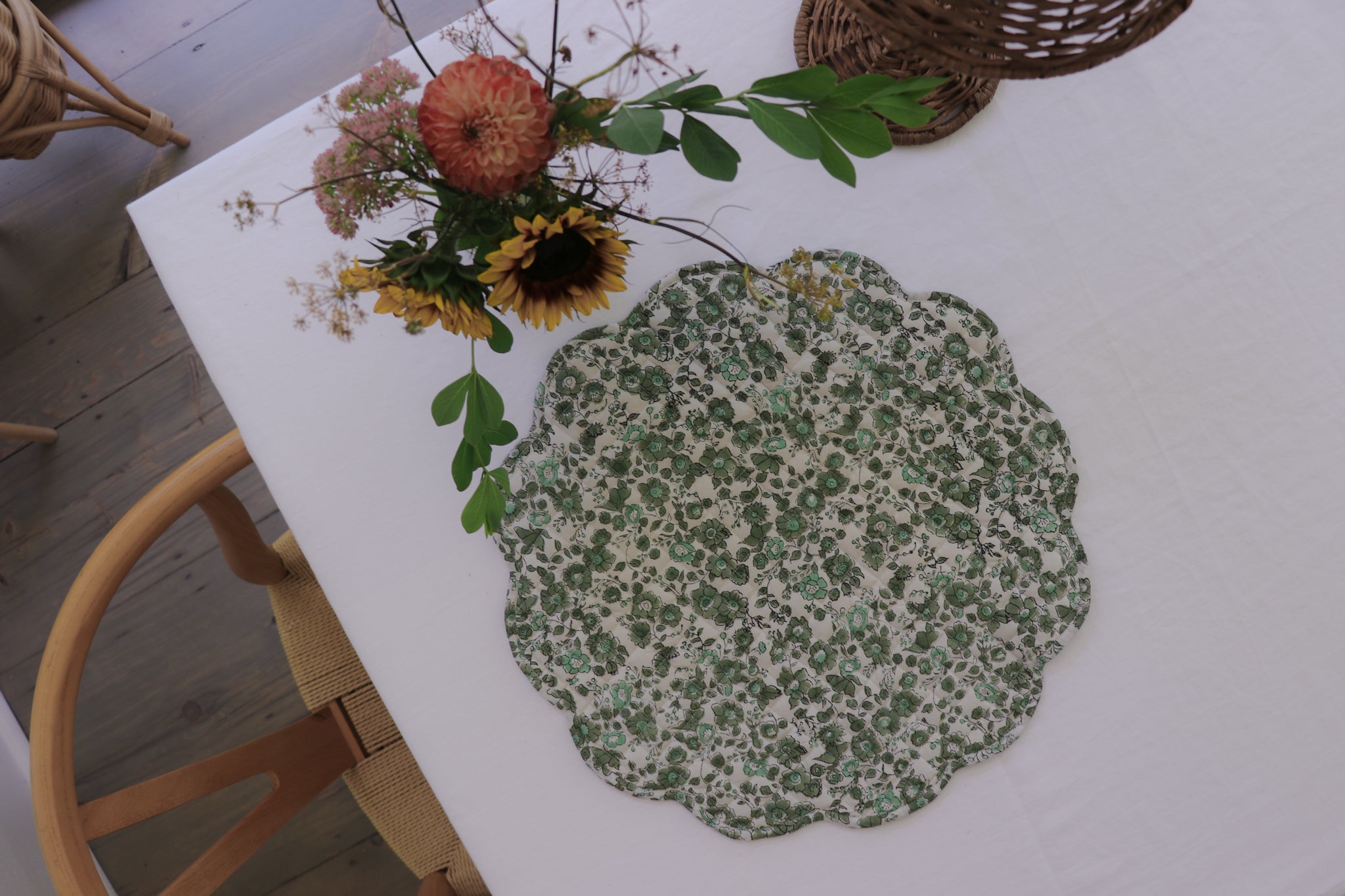 Olive Floral Scalloped Placemats (Set of 4)