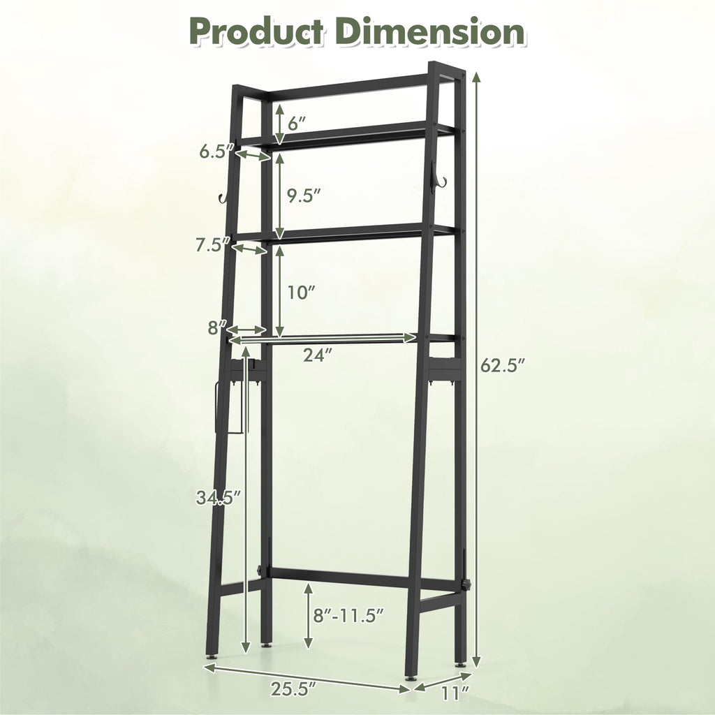 3-Tier Over The Toilet Storage Shelf with Adjustable Bottom Bar-Black