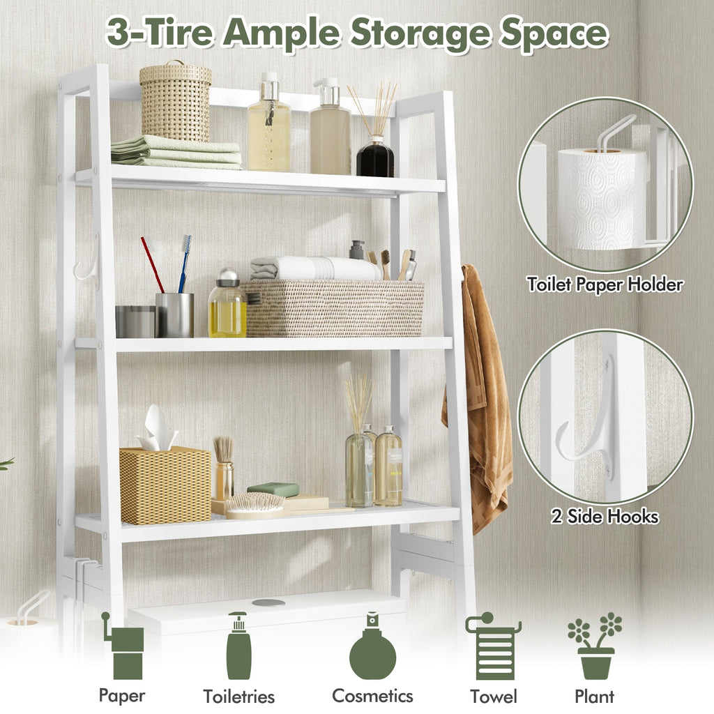 3-Tier Over The Toilet Storage Shelf with Adjustable Bottom Bar-White