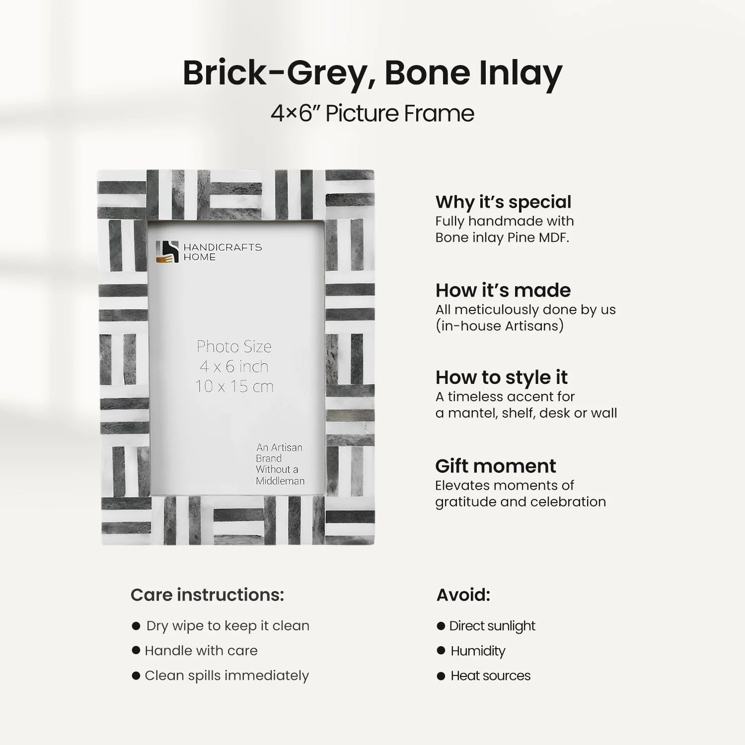 Picture Frames Brick Pattern Bone Inlay, Grey-White, 4x6, 5x7