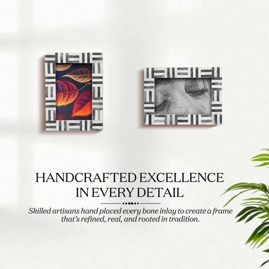 Picture Frames Brick Pattern Bone Inlay, Grey-White, 4x6, 5x7