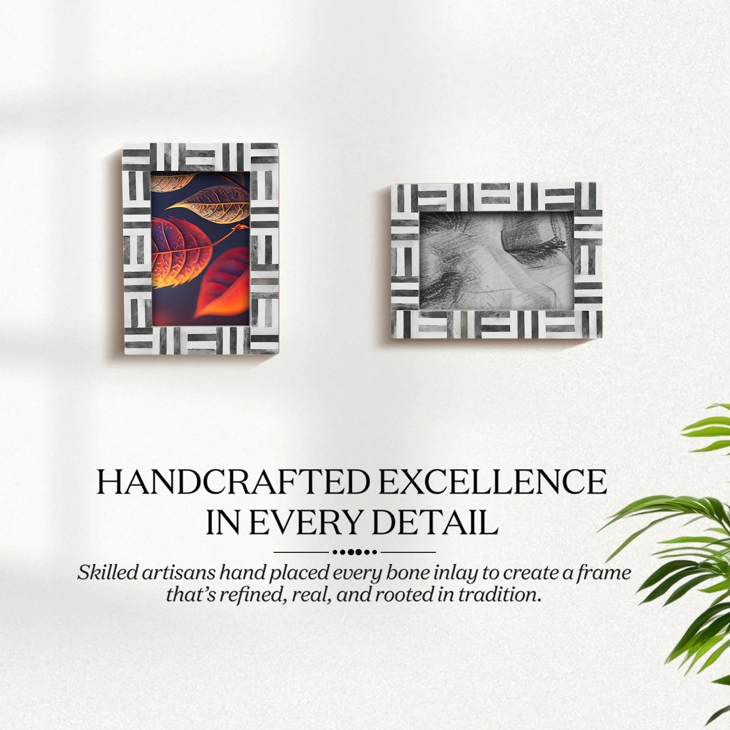 Picture Frames Brick Pattern Bone Inlay, Grey-White, 4x6, 5x7