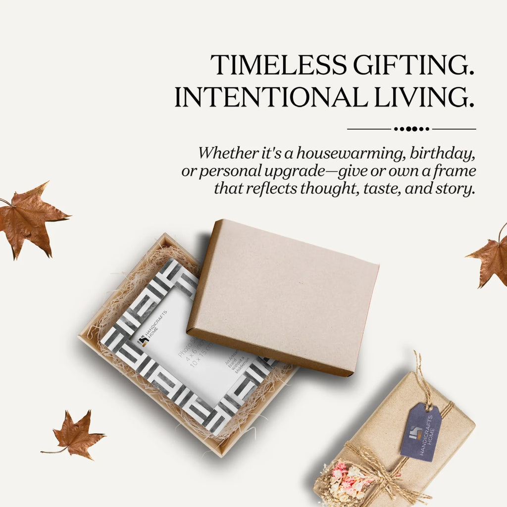 Picture Frames Brick Pattern Bone Inlay, Grey-White, 4x6, 5x7