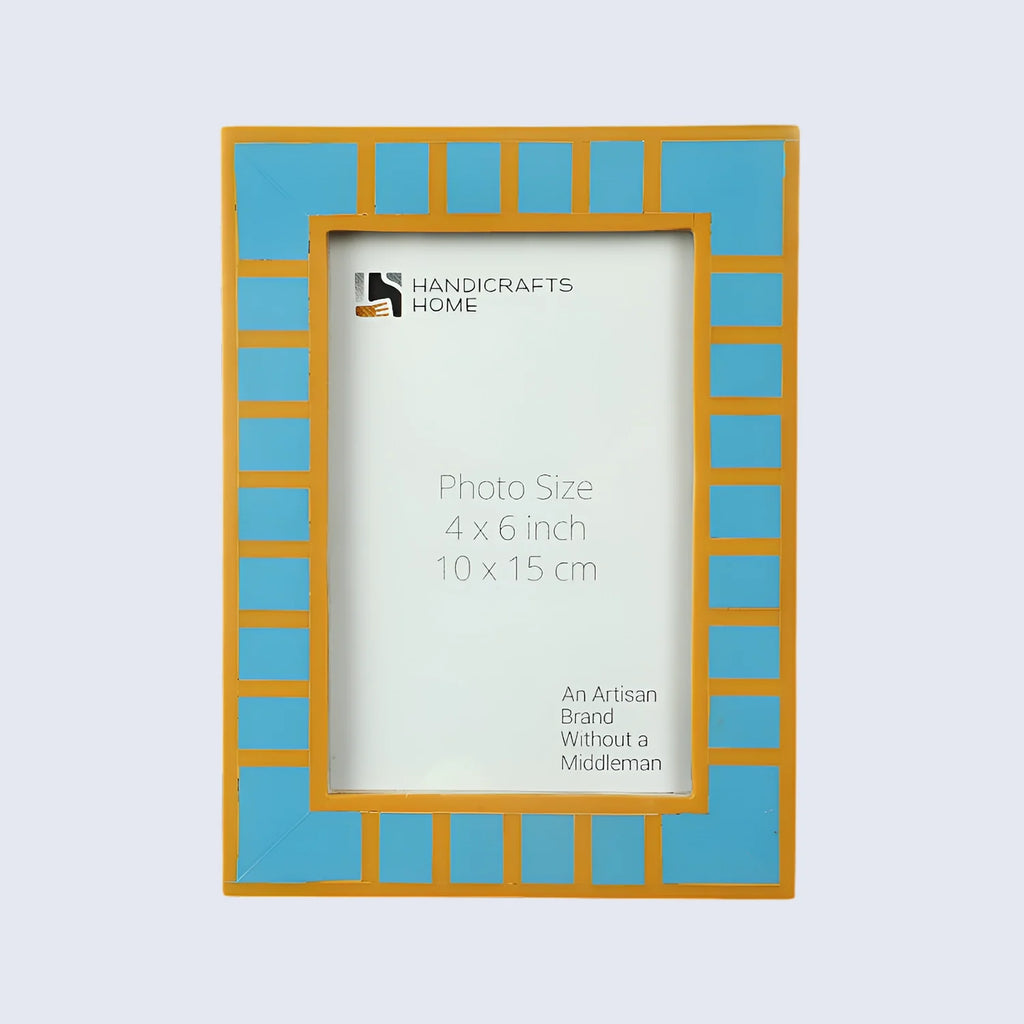 Picture Frame Classic Block Stripe Collection Resin Inlay, Turquoise – 4x6 & 5x7
