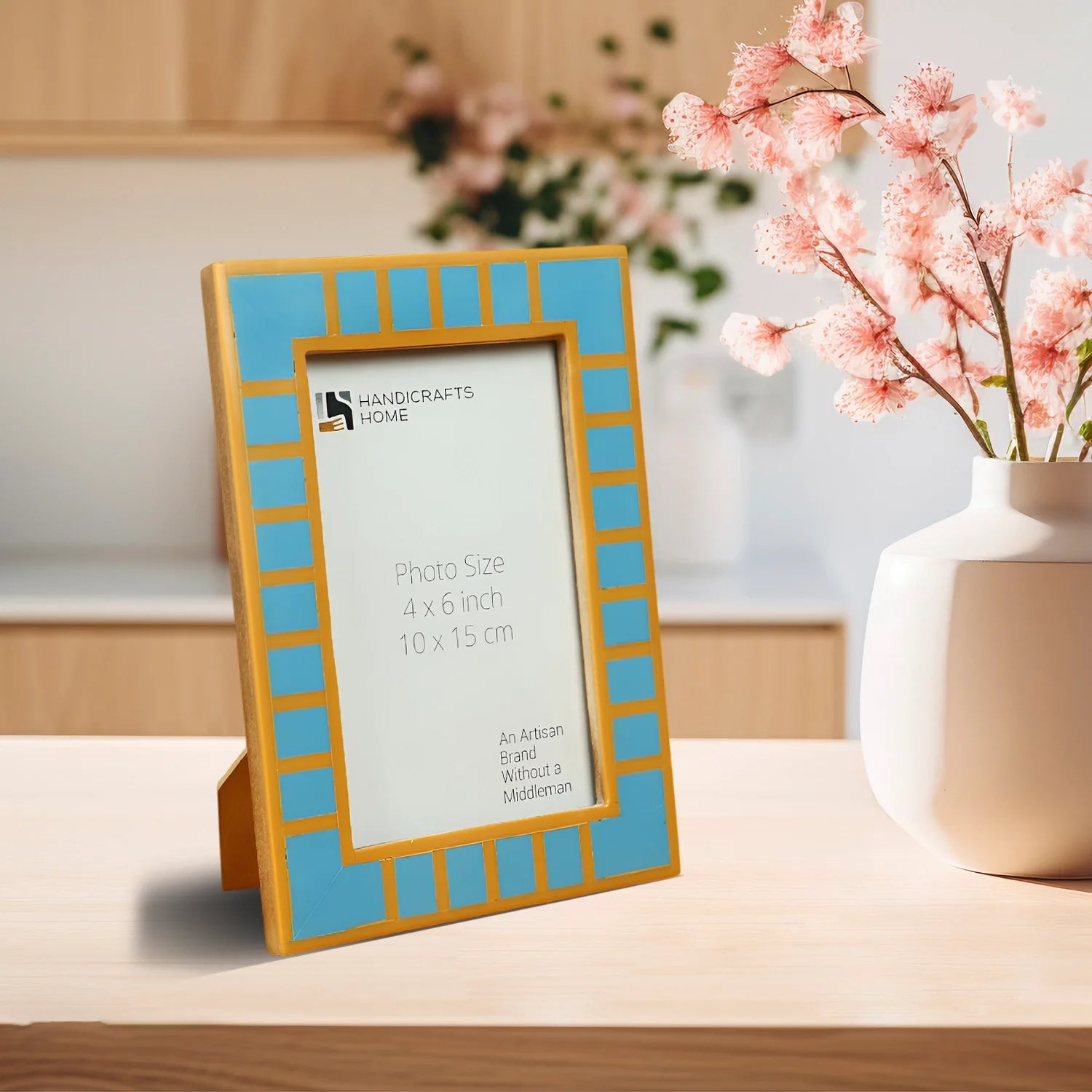 Picture Frame Classic Block Stripe Collection Resin Inlay, Turquoise – 4x6 & 5x7