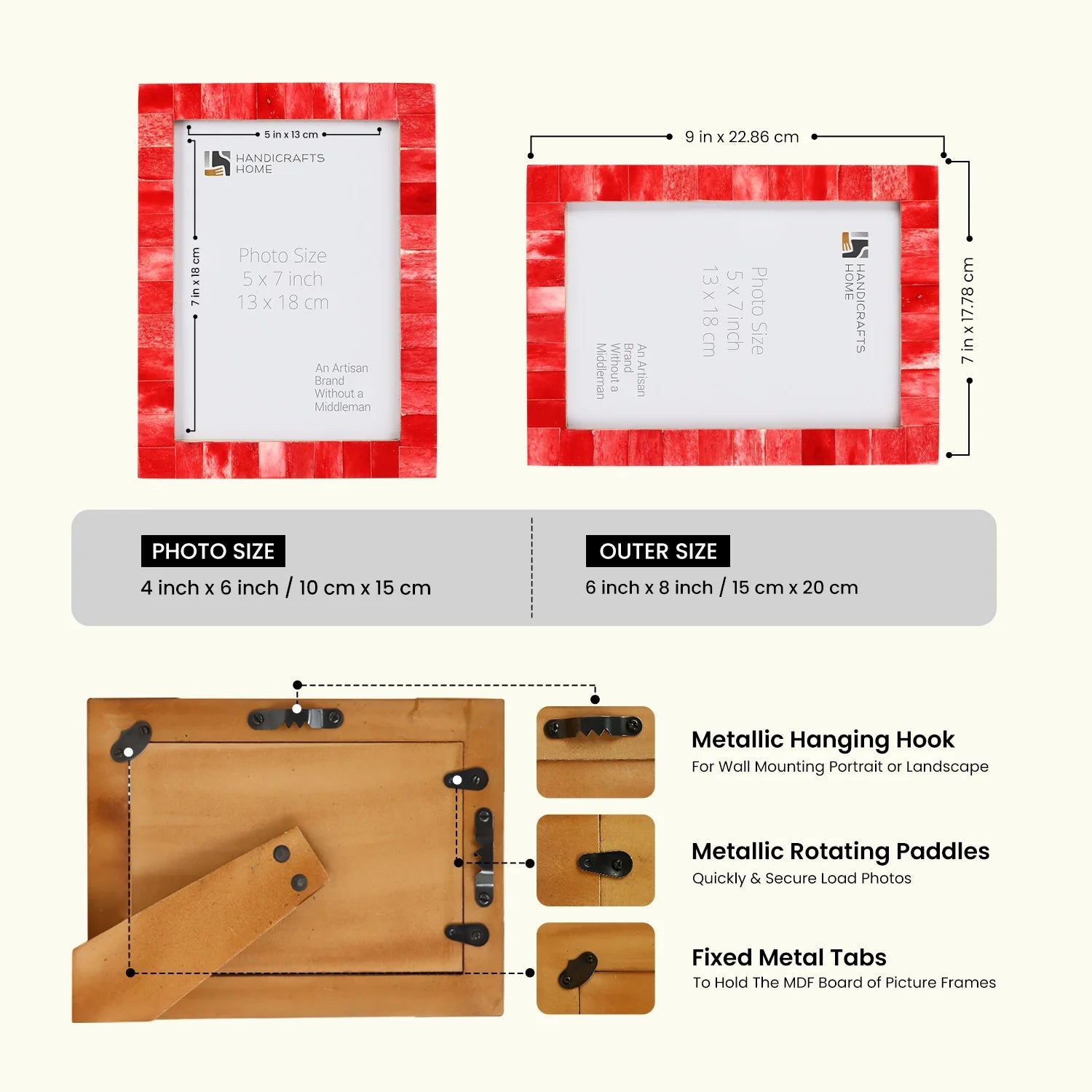 Picture Frame Classic Pattern Collection Bone Inlay Red, Pack of 2, 3 sizes