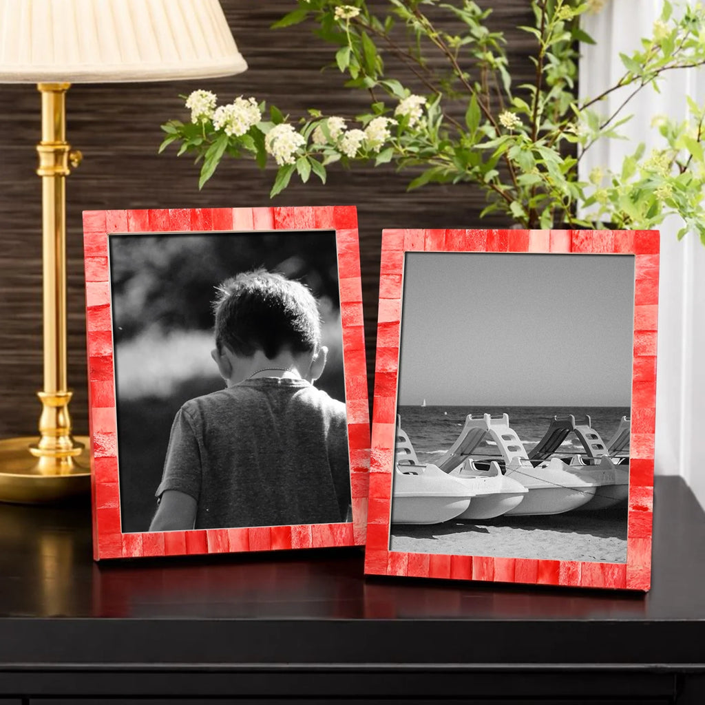 Picture Frame Classic Pattern Collection Bone Inlay Red, Pack of 2, 3 sizes