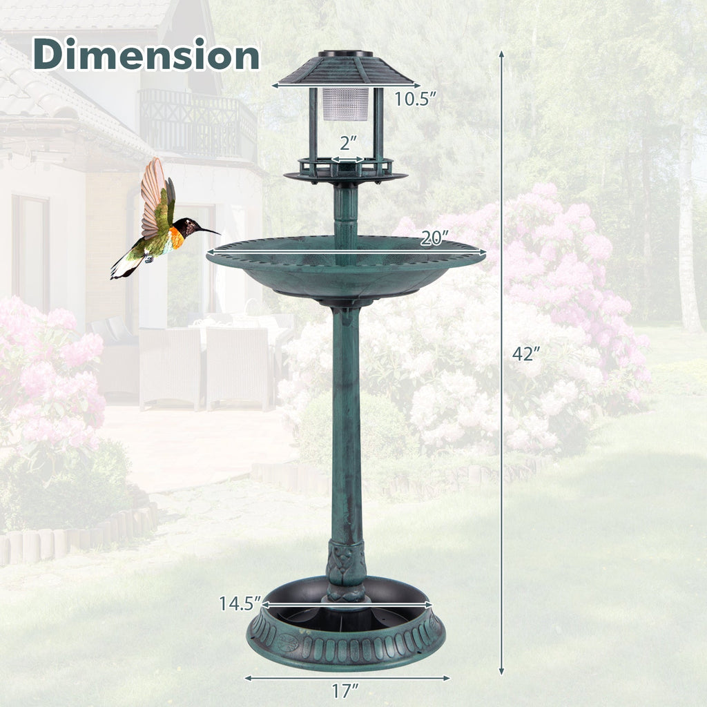 Solar Pedestal Bird Bath with Feeder and Planter - Bronze
