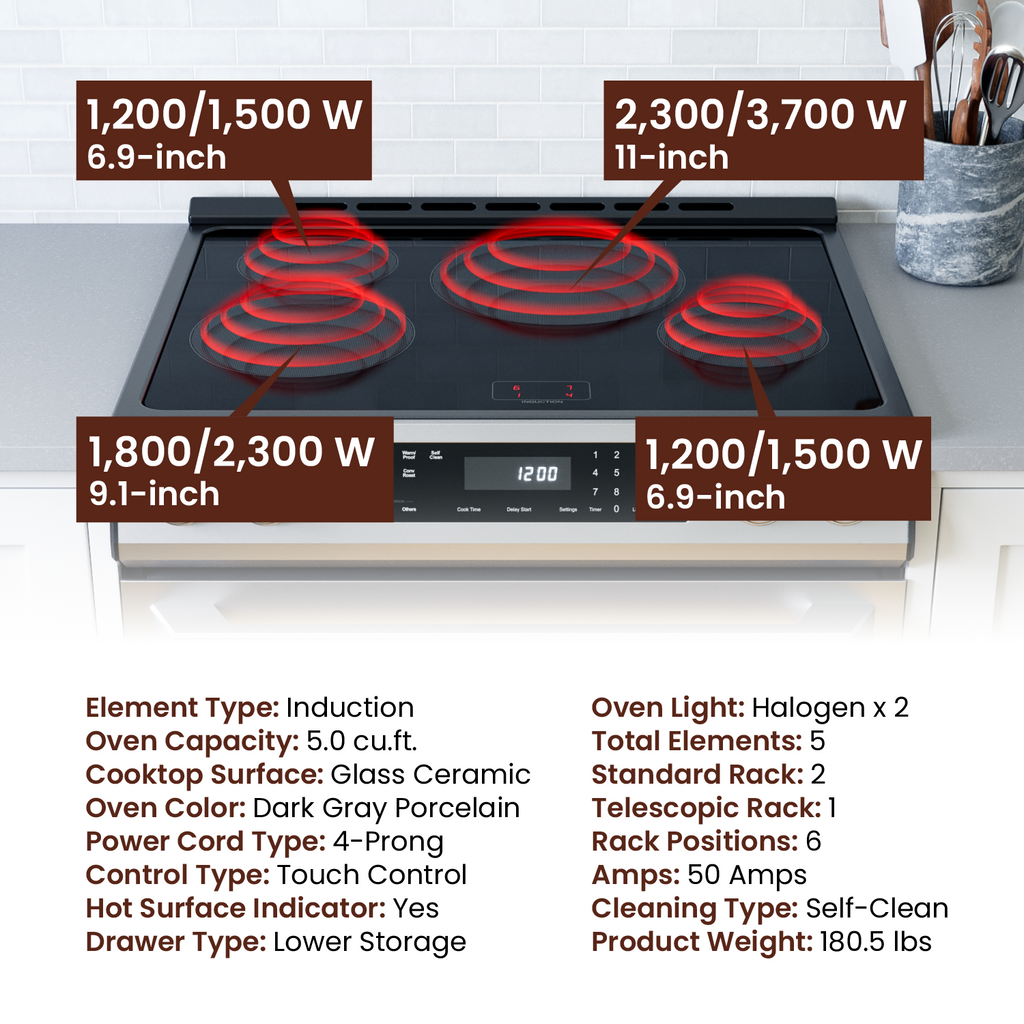Rangaire 30" Induction Range Self-cleaning Air Fry True Convection Oven Slide-in Stainless Steel RRI303GS