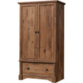 Rustic Oak Drawer and Garment Rod Wardrobe Armoire