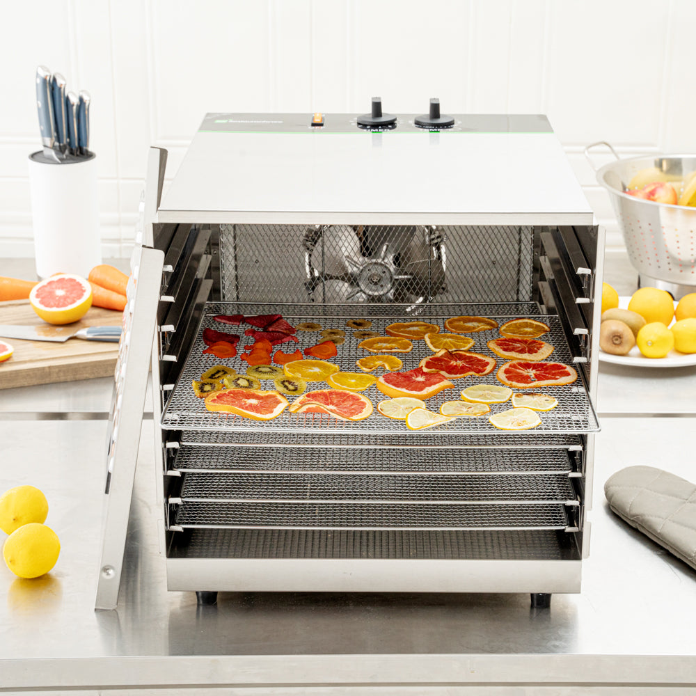 Hi Tek Stainless Steel 10-Tray Food Dehydrator - Removable Door, 120V, 1000W - 1 count box