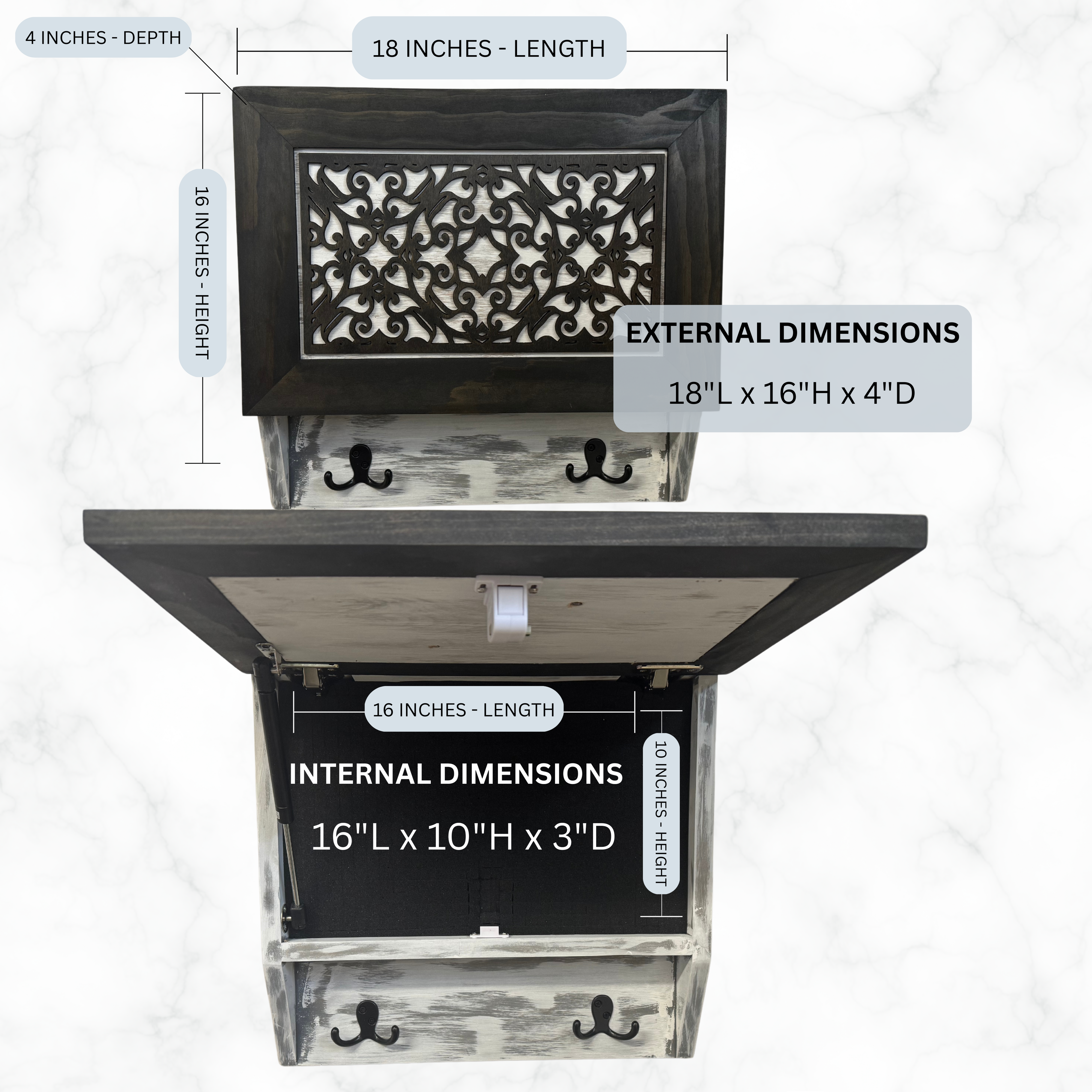Rustic Diamond Hidden Gun Cabinet – Ornate Concealment Coat Rack with Multi-Purpose Hooks