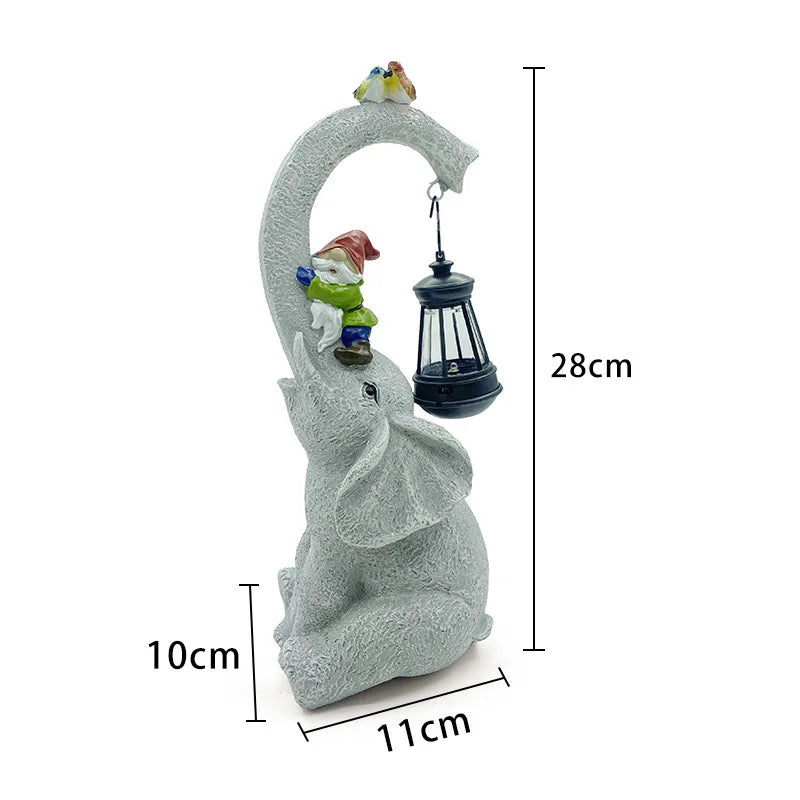 Balcony Landscaping Layout Imitation Stone Elephant Resin Atmosphere Lantern Decorations Courtyard Garden Decoration Solar Light