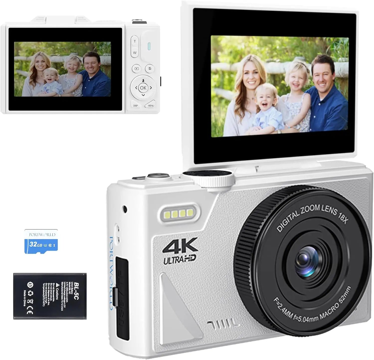 64MP 4K Digital Camera 180° Flip Screen 18X Zoom Selfie Vlog Camcorder Wide Angle Macro UHD Video Camera Livestream WiFi Webcam