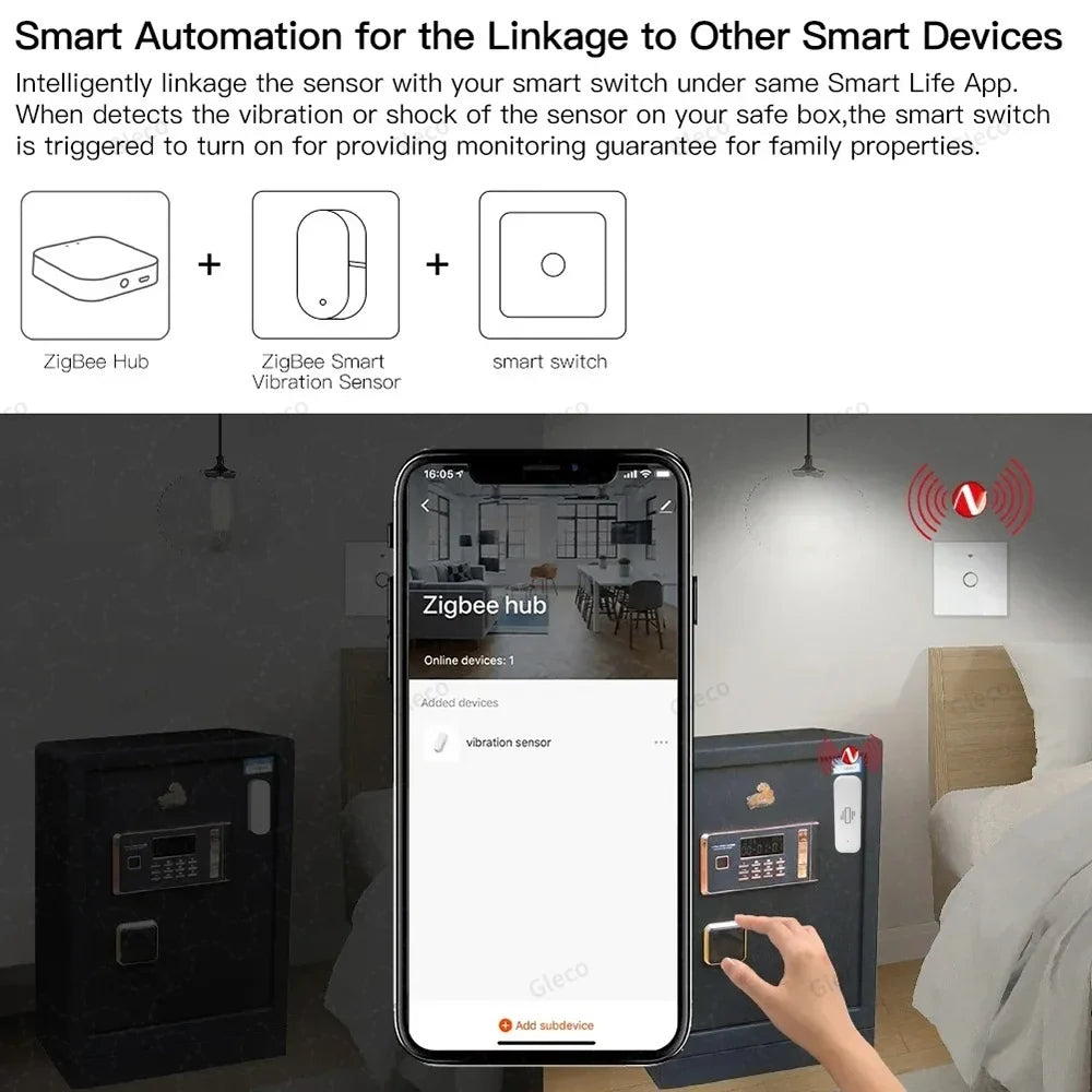Tuya Zigbee Vibration Sensor Shock Detector Smart Home Security Alarm Detection For Door Window Safe Optional Battery Powered