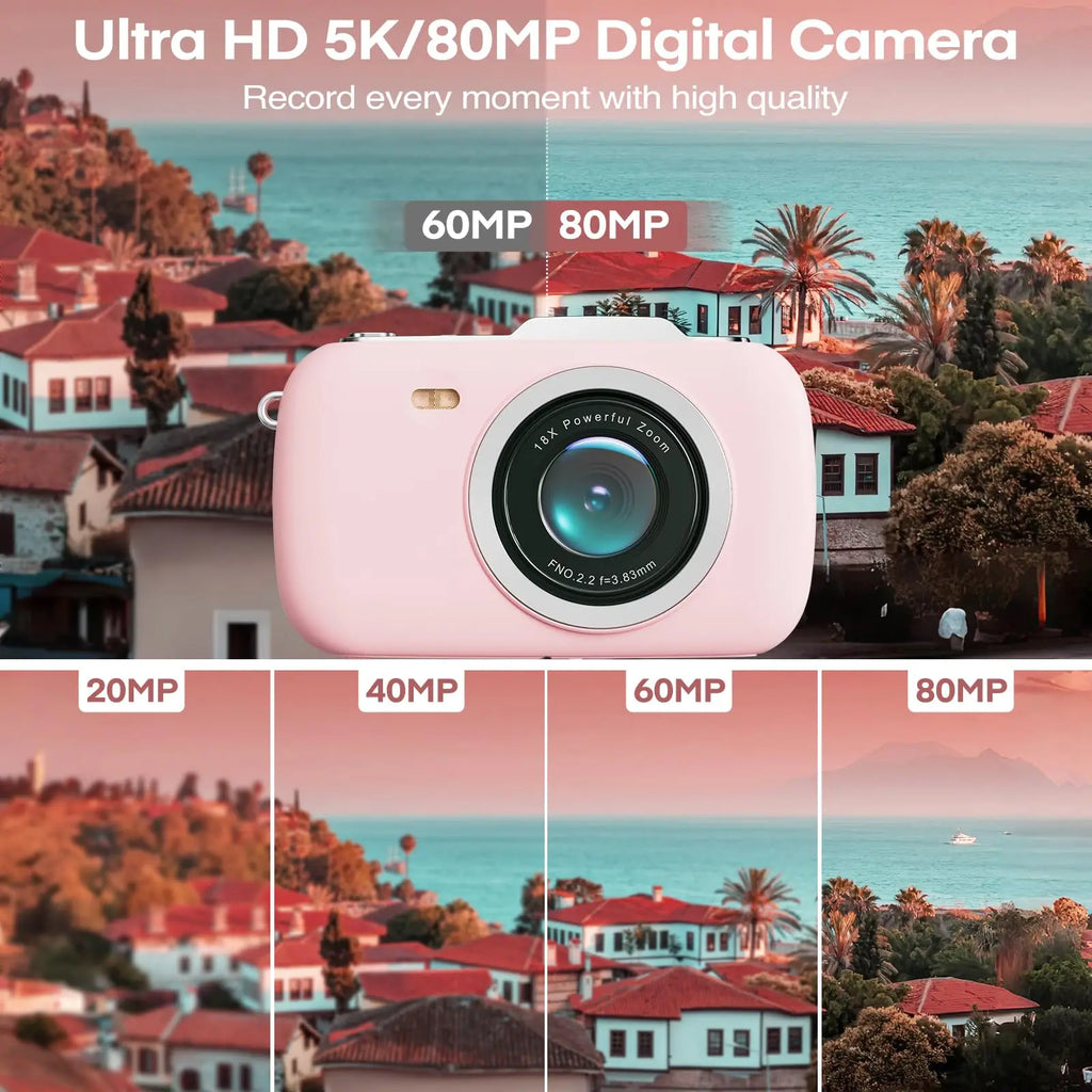 5K 80MP Digital Photography Camera For Selfie 18X Vlog Video Recorder 4K Camcorder Youtube Live Stream Webcam WIFI APP Control