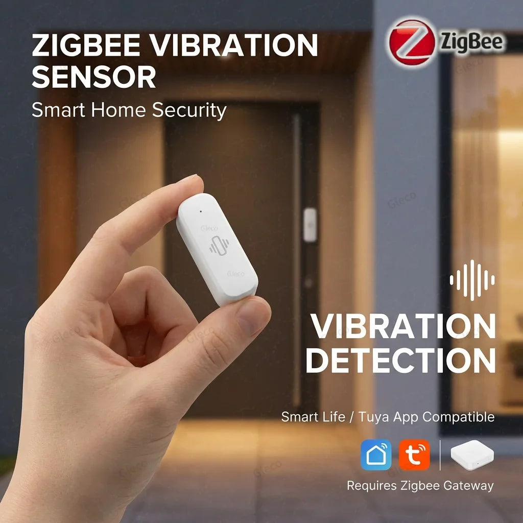 Tuya Zigbee Vibration Sensor Shock Detector Smart Home Security Alarm Detection For Door Window Safe Optional Battery Powered