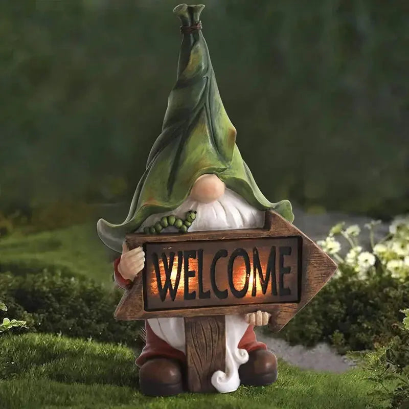 14 Inch Outdoor Garden Dwarf Statue-resin Gnome Statue Lighting Wizard Solar Led Light Welcome Sign Gnome Yard Lawn Large Figurine