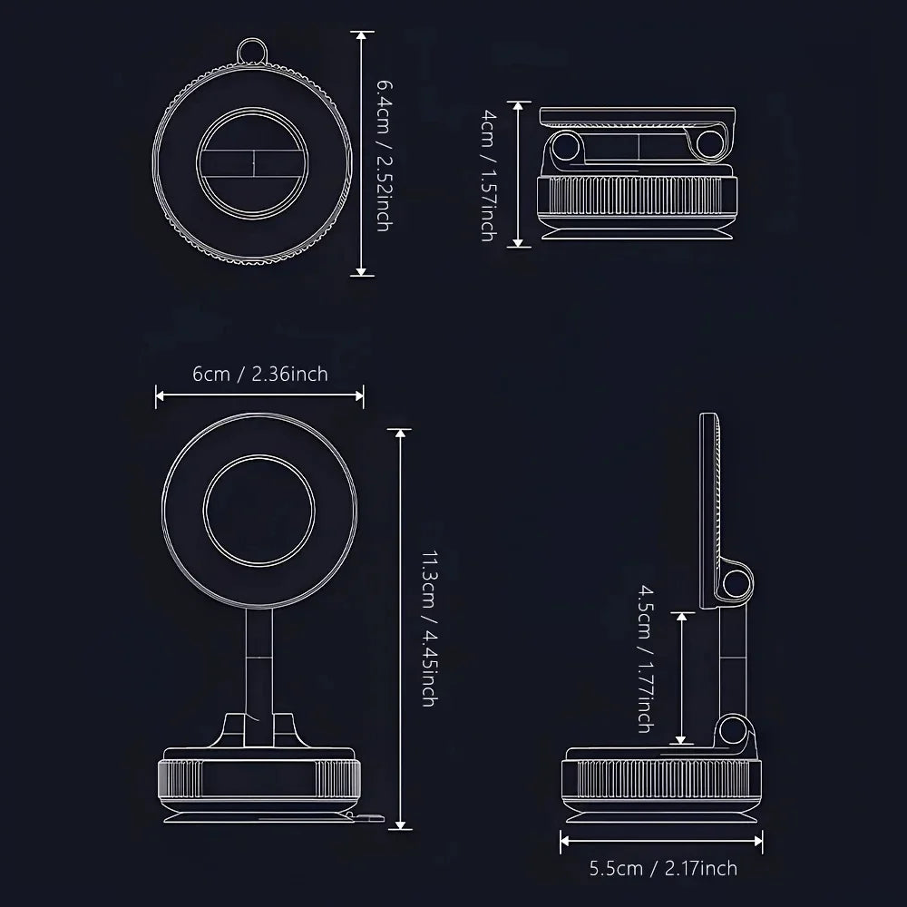 K007 Strong Magnetic Car Phone Holder Foldable Design 360° Adjustable Vacuum Mount for Car/Desk/Bathroom/Universal Use