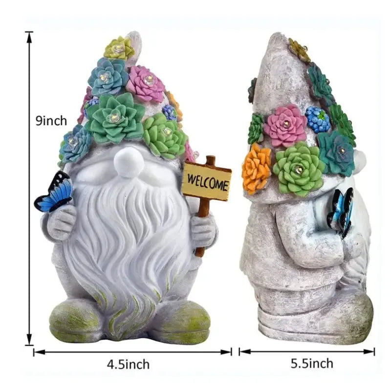 14 Inch Outdoor Garden Dwarf Statue-resin Gnome Statue Lighting Wizard Solar Led Light Welcome Sign Gnome Yard Lawn Large Figurine