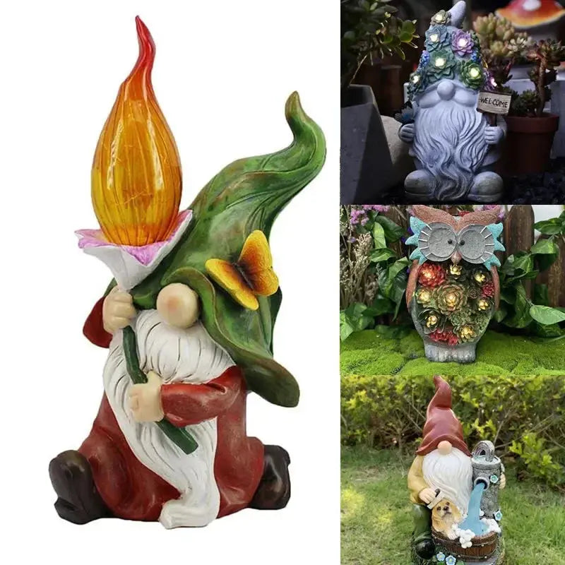14 Inch Outdoor Garden Dwarf Statue-resin Gnome Statue Lighting Wizard Solar Led Light Welcome Sign Gnome Yard Lawn Large Figurine