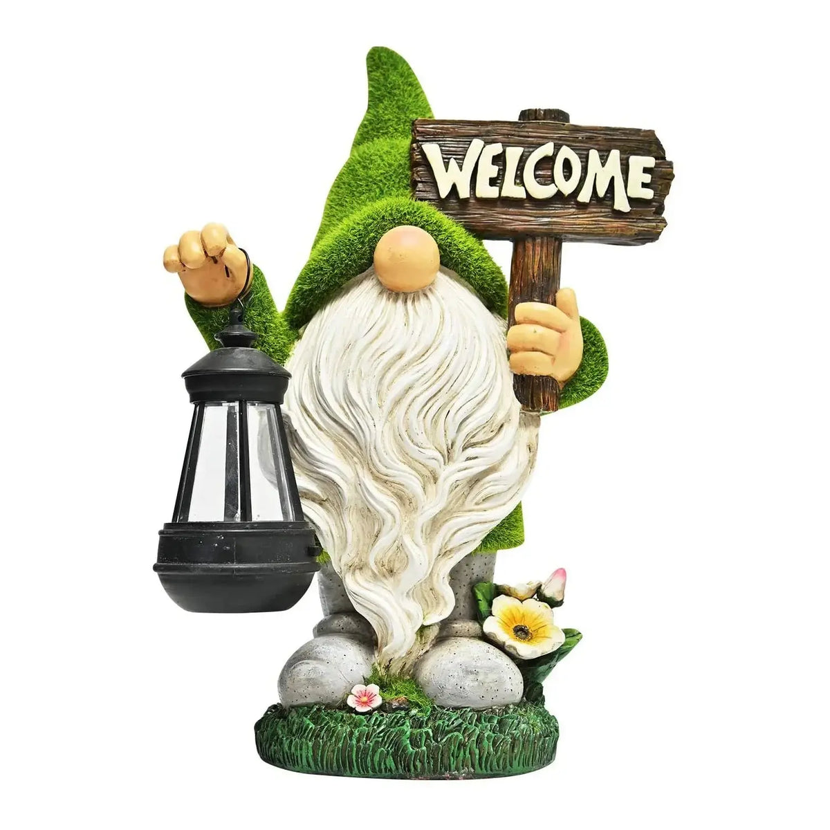 14 Inch Outdoor Garden Dwarf Statue-resin Gnome Statue Lighting Wizard Solar Led Light Welcome Sign Gnome Yard Lawn Large Figurine