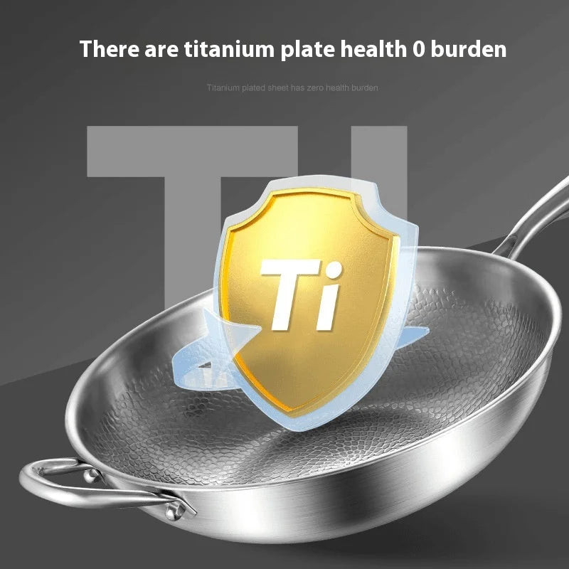 Kengqiang Pure Titanium Frying Pan Uncoated Non Stick Pan Fish Scale Hammer Pattern Titanium Alloy Wok Kitchen Custom Cookwares