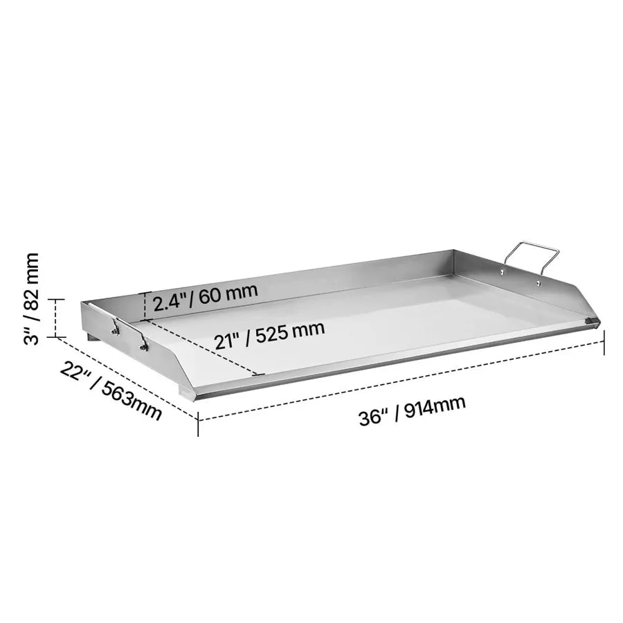 Stainless Steel Griddle 36x22 inch Universal Flat Top Rectangular Plate for Gas Grill BBQ Teppanyaki Portable Cookware with Han