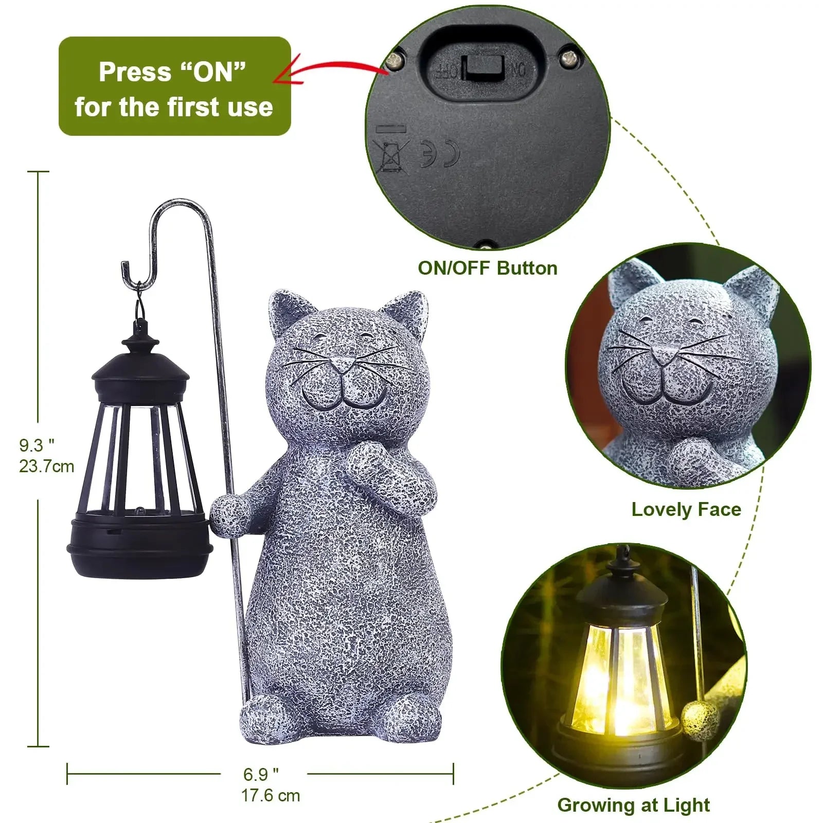 Cat Statue Solar Garden Ornament Outdoor Decoration with Solar Lights Suitable for Garden Balcony Birthday Gift for Mom Lady
