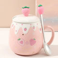 Pink Strawberry Mug With Lid & Spoon