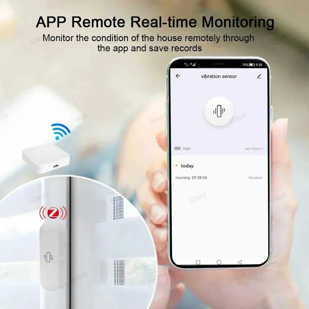 Tuya Zigbee Vibration Sensor Shock Detector Smart Home Security Alarm Detection For Door Window Safe Optional Battery Powered
