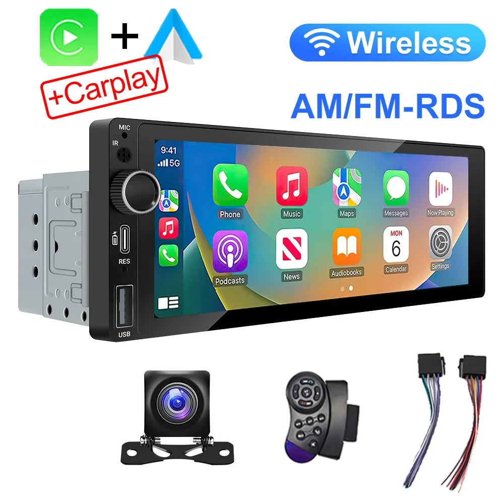 IPS 6.9 Inch 1Din Wireless Or wired Carplay Android Auto Car Radio Multimedia MP5 Player 1 Din DVD Bluetooth Stereo USB Charging