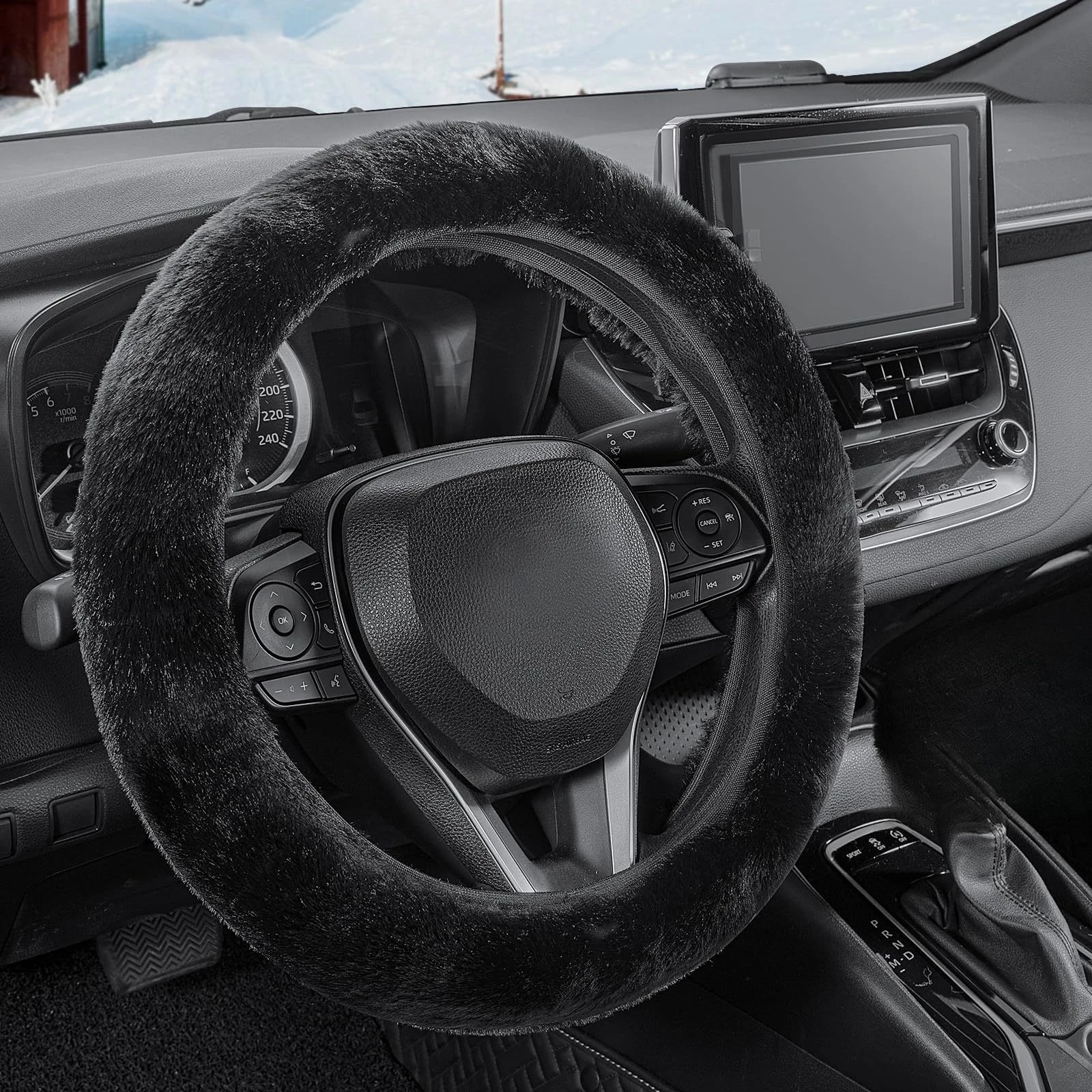 Car steering wheel cover without inner ring in winter plush warm soft comfortable non-slip elastic elastic handlebar cover