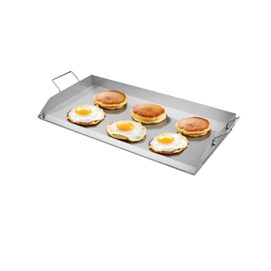 Stainless Steel Griddle 32x16 inch Universal Flat Top Rectangular Plate for Gas Grill BBQ Teppanyaki Portable Cookware with Han