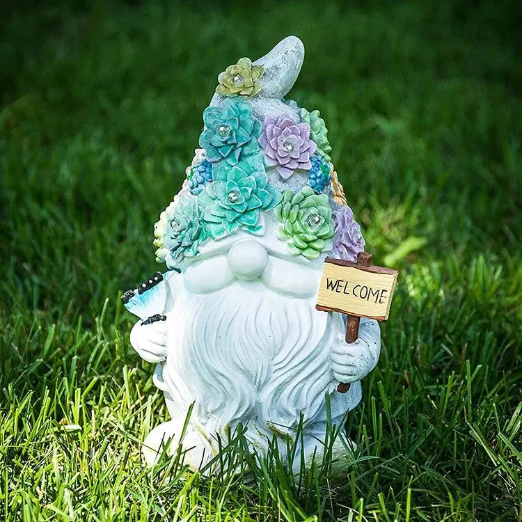 14 Inch Outdoor Garden Dwarf Statue-resin Gnome Statue Lighting Wizard Solar Led Light Welcome Sign Gnome Yard Lawn Large Figurine