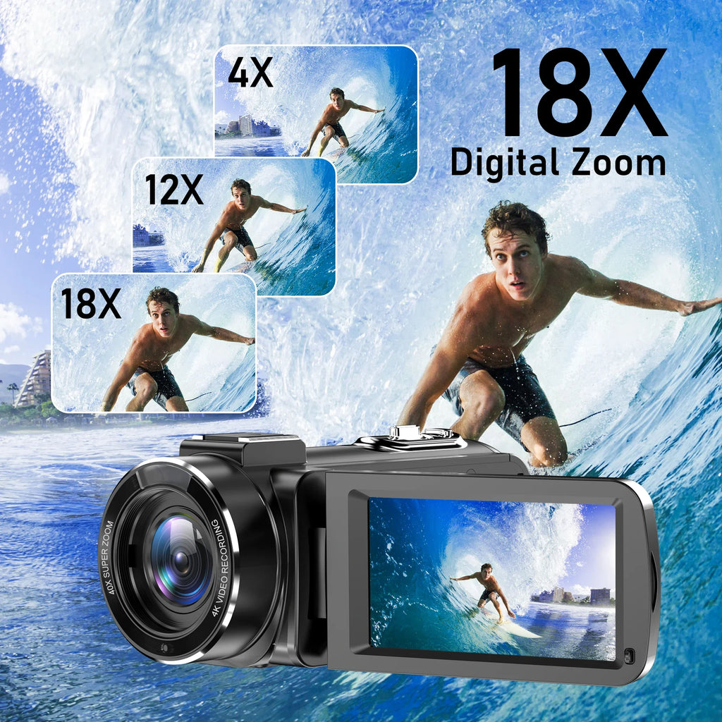 18X 42MP Digital Video Camera 3" Flip Screen 4K UHD Camcorder Wifi Webcam For Youtube Livestreaming Wide Angle Lens Vlog Camera