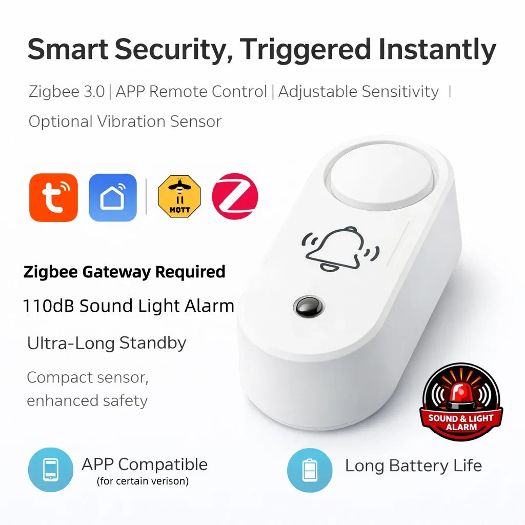 Zigbee Siren Alarm Smart Home Vibration Sensor Detection Security Alert TUYA Smart Life&Zigbee 2mqtt Version Work With Gateway