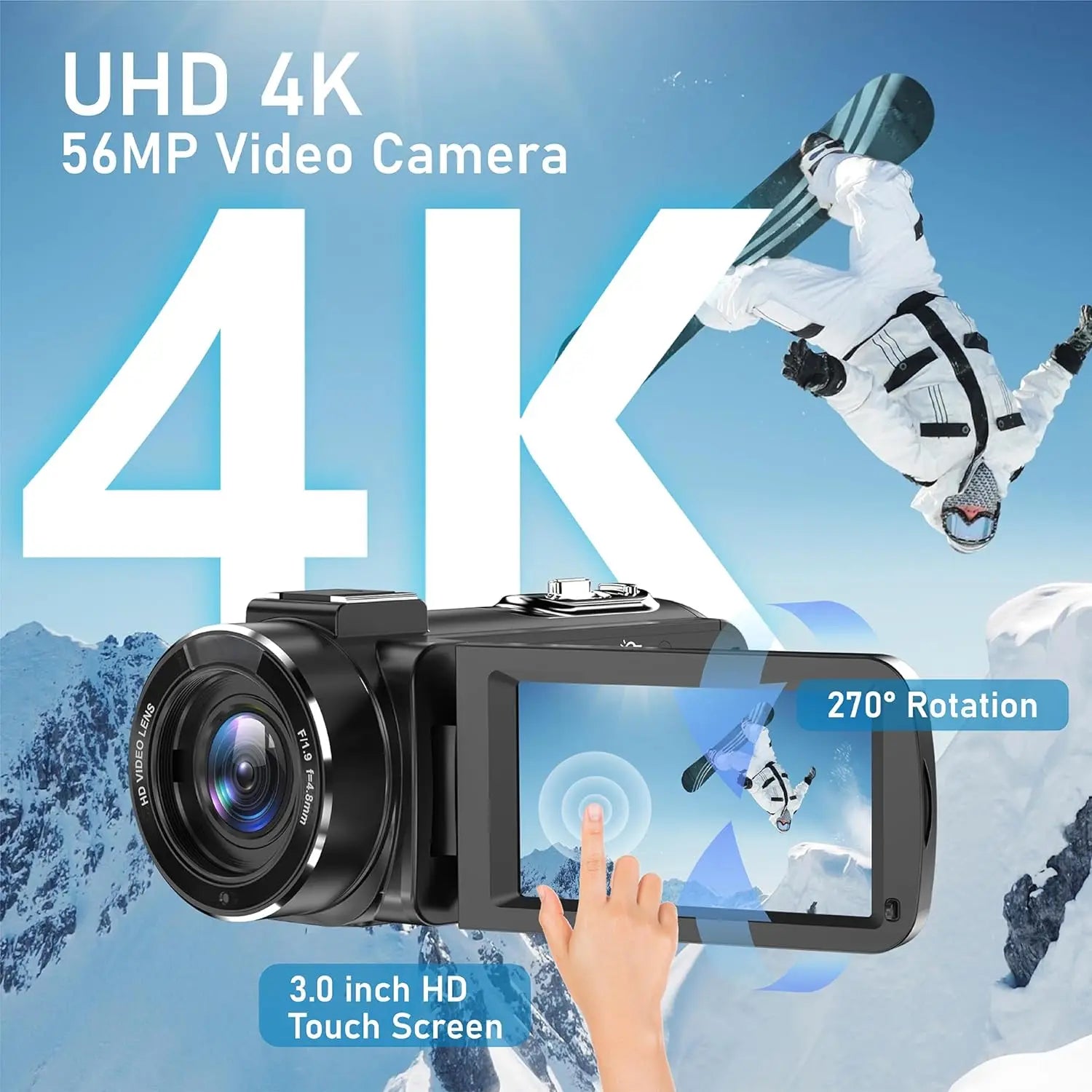 56MP 4K Digital Video Camera 18X Infrared Night Vision Vlogging Camcorder 3.0 inch Touch Screen Youtube Livestream WIFI Webcam