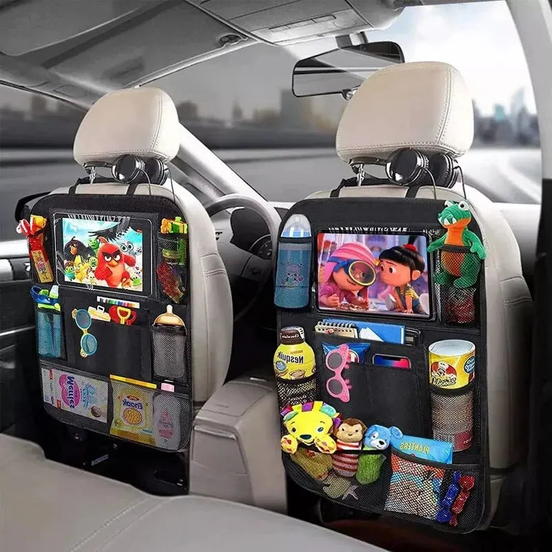 Multifunctional Car Seat Organizer – Oxford Fabric Backseat Storage Bag with Tablet Holder & Multi-Pockets for Kids