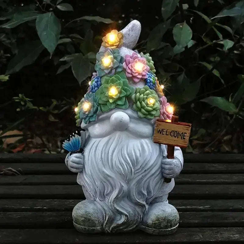 14 Inch Outdoor Garden Dwarf Statue-resin Gnome Statue Lighting Wizard Solar Led Light Welcome Sign Gnome Yard Lawn Large Figurine