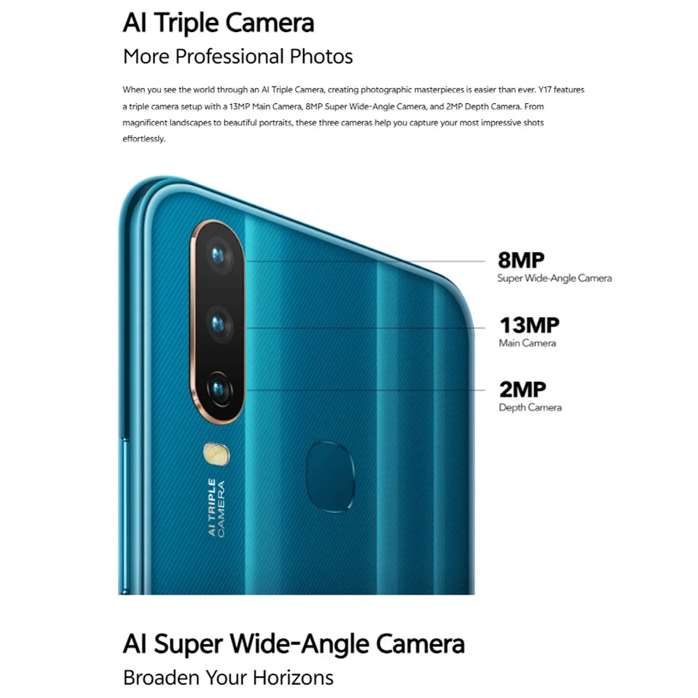 VIVO Y17 fashion smart mobile phone/8GB+256gb memory and storage