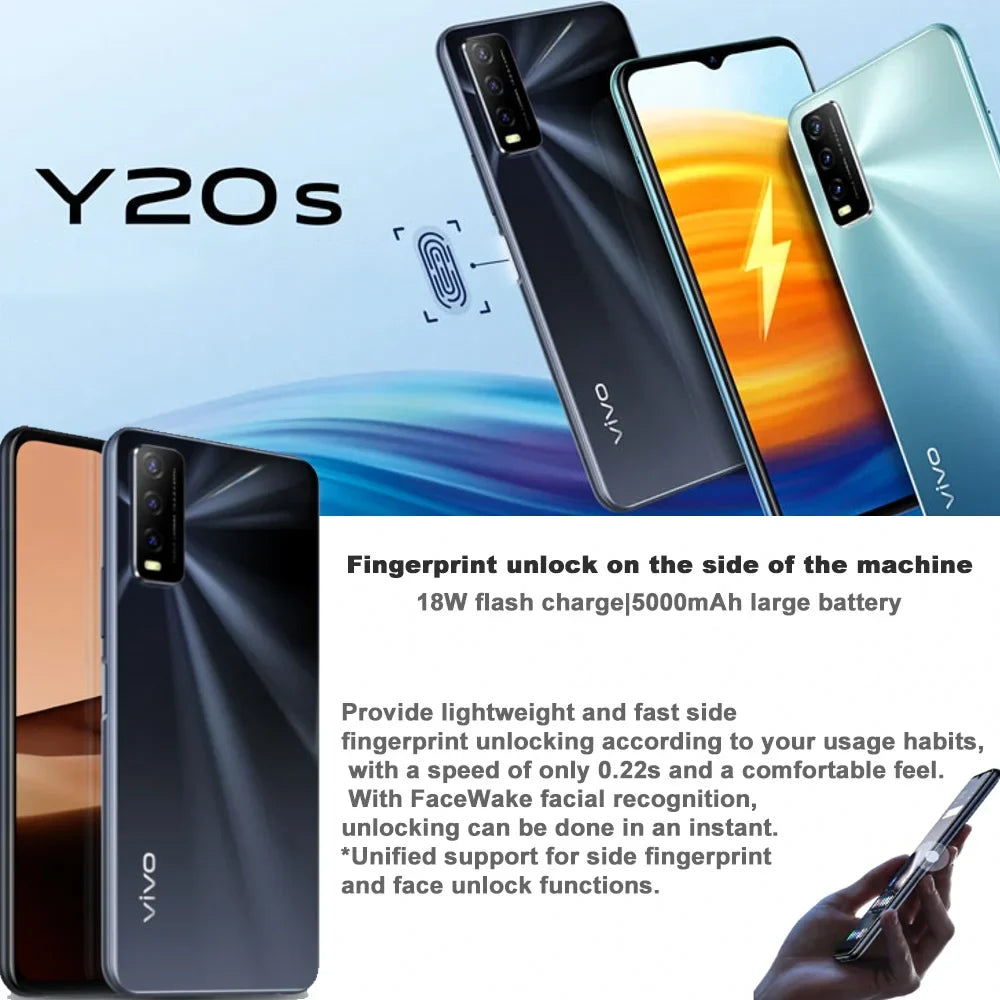 VIVO Y20S original smart fashion mobile phone 8GB+256GB/5000mah long battery life/support GPS positioning and NFC function