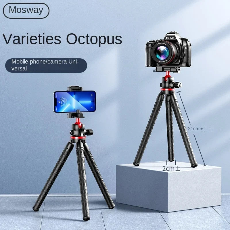 Roreta Flexible Octopus Tripod with microphone for Phone Camera DSLR 2in1 Design With Phone Holder Side Cold Shoe 1/4'' Screw