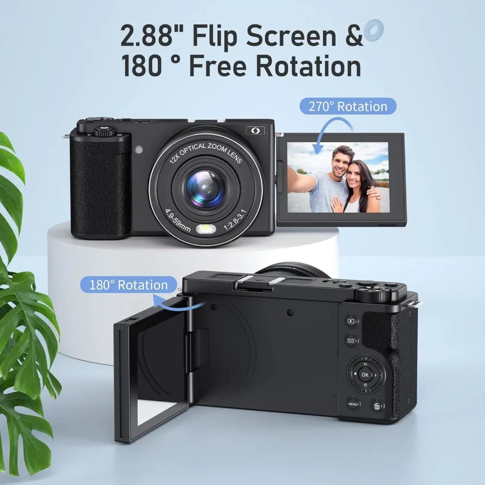 12X Optical Zoom 4K 64MP Digital Selfie Camera Flip Screen Vlog Camcorder Video Recorder photographic Camera Livestream Webcam