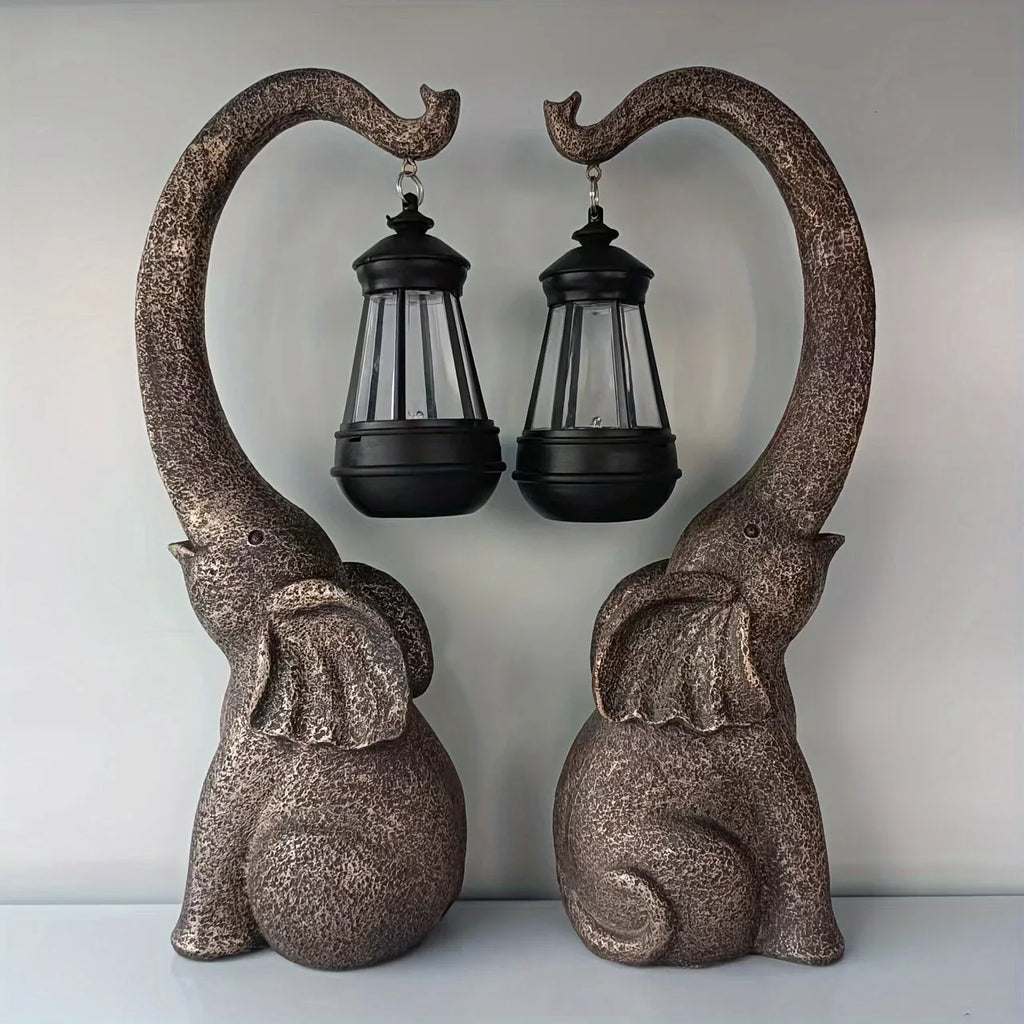 Balcony Landscaping Layout Imitation Stone Elephant Resin Atmosphere Lantern Decorations Courtyard Garden Decoration Solar Light